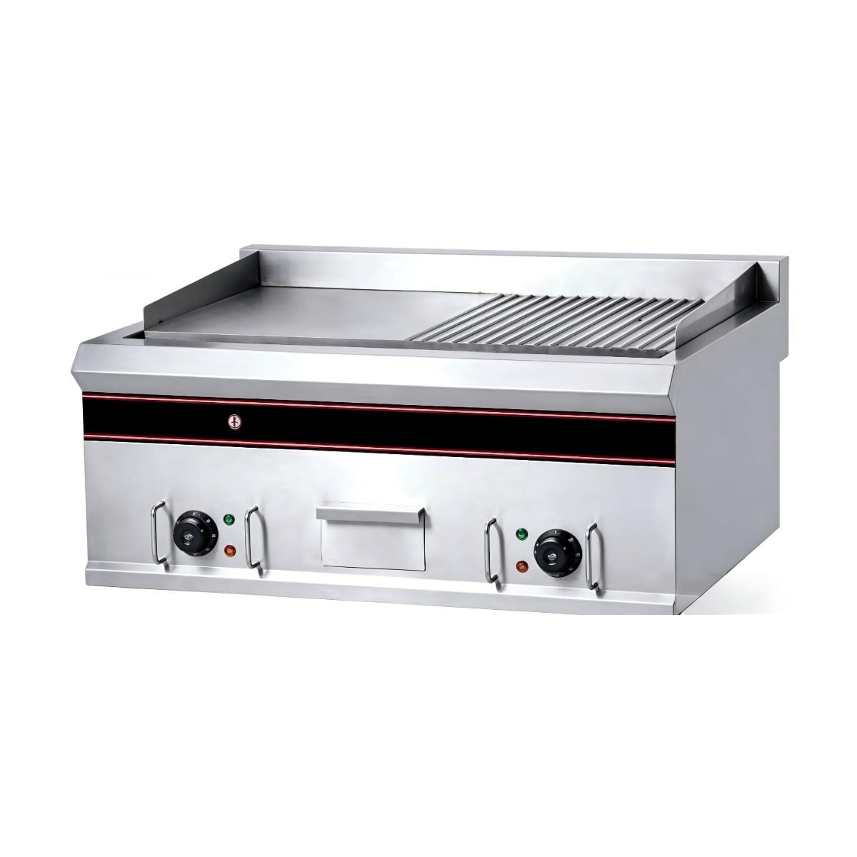 Countertop semi-flat and semi-pit electric grill